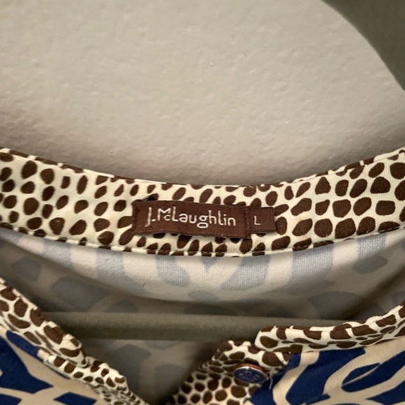 J. McLaughlin Biscayne Banded Collar Tunic Navy and Beige Size L - Picture 4 of 6